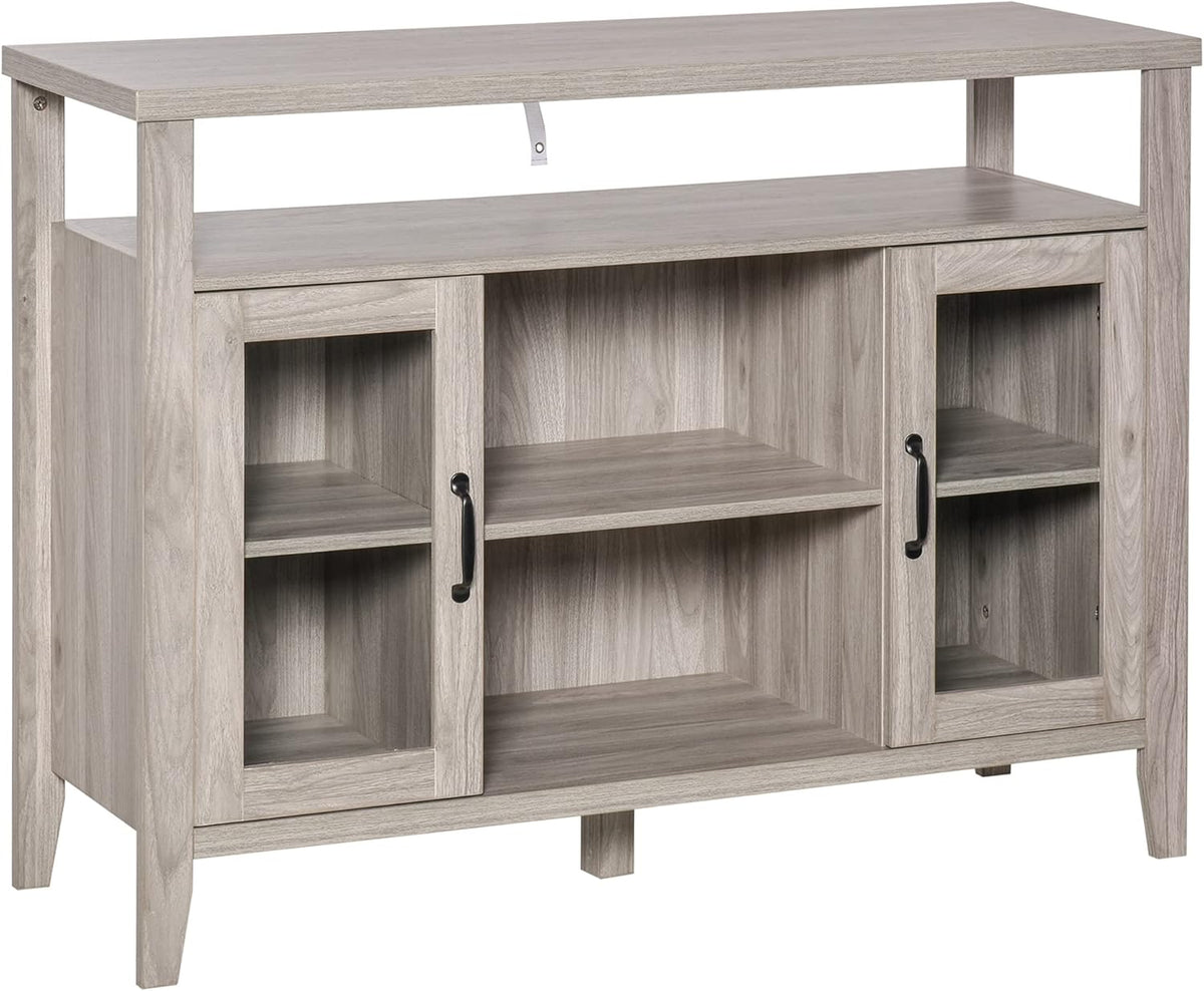 White Retro Style Storage Sideboard with 3 Open Compartments and 2 Framed Glass Door Cabinets G17737