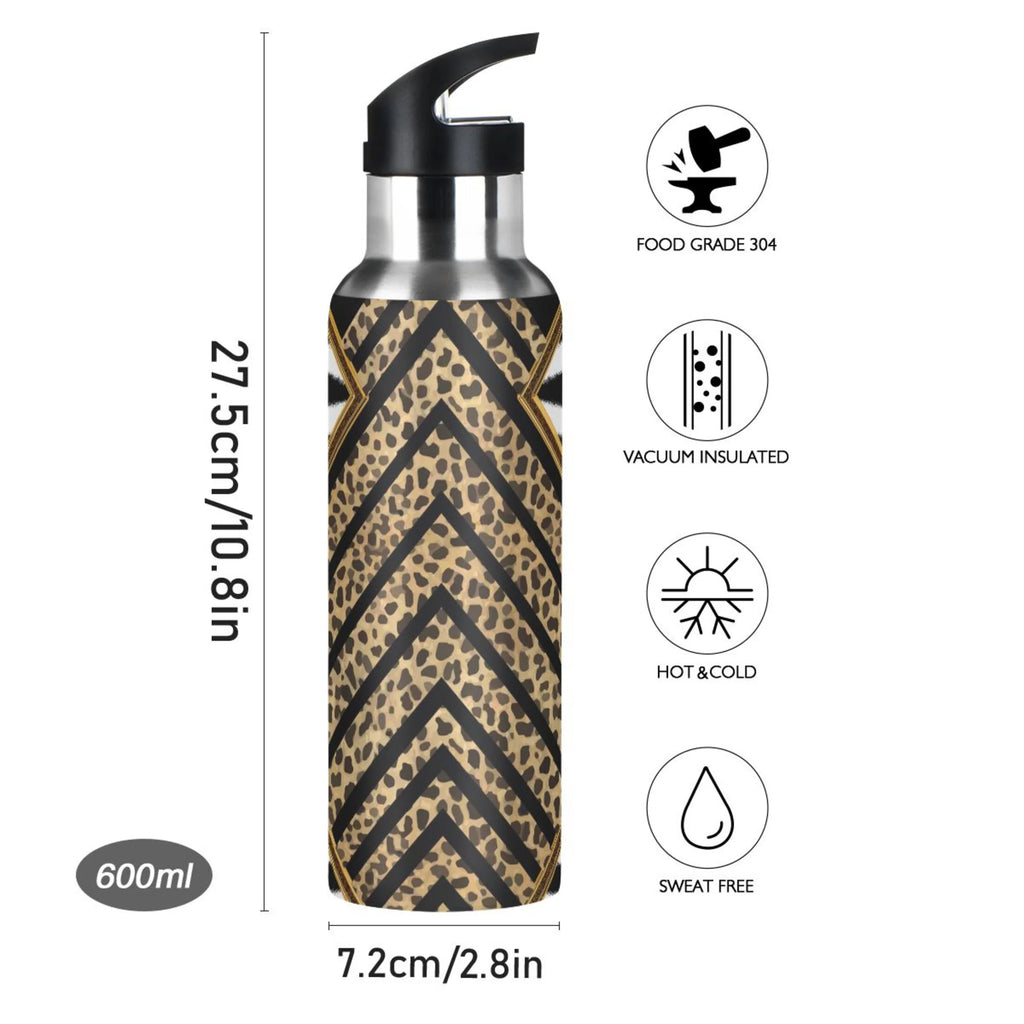 Black & White Stripe Stainless Steel Water Bottle with Straw Lid 20 OZ T379