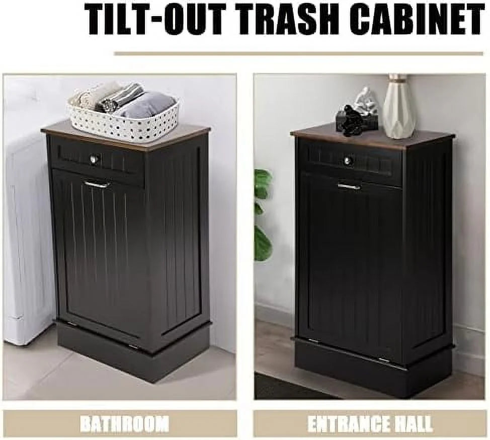 Grey Free-Standing Trash Bin with Drawer and Countertop Q2034