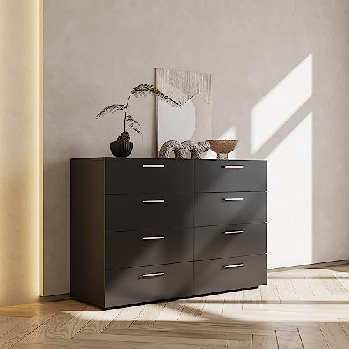 8 Drawer Black Wooden Double Dresser E1047