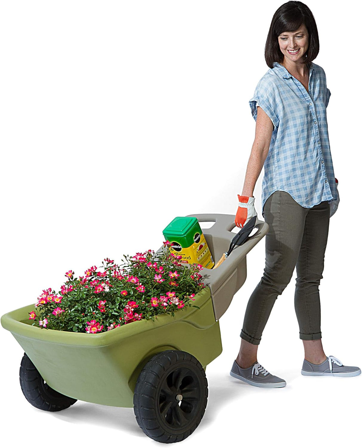 Green 4 Cubic ft. Plastic Wheelbarrow with 2 Wheels E721