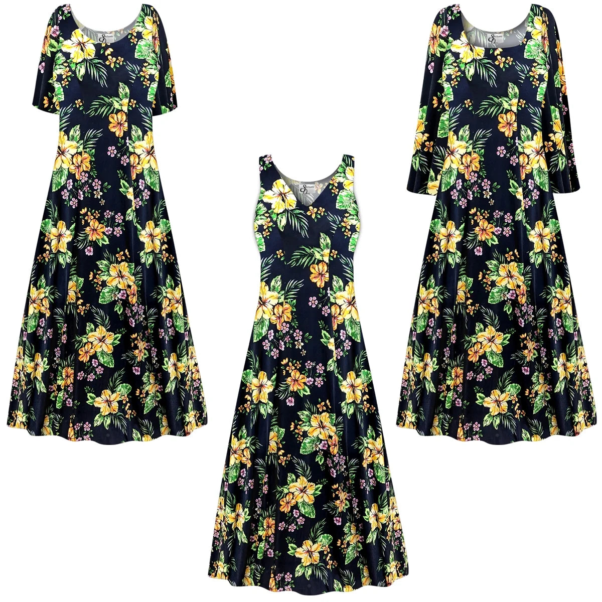 Black Floral Short Sleeve Princess Cut Dress T573708