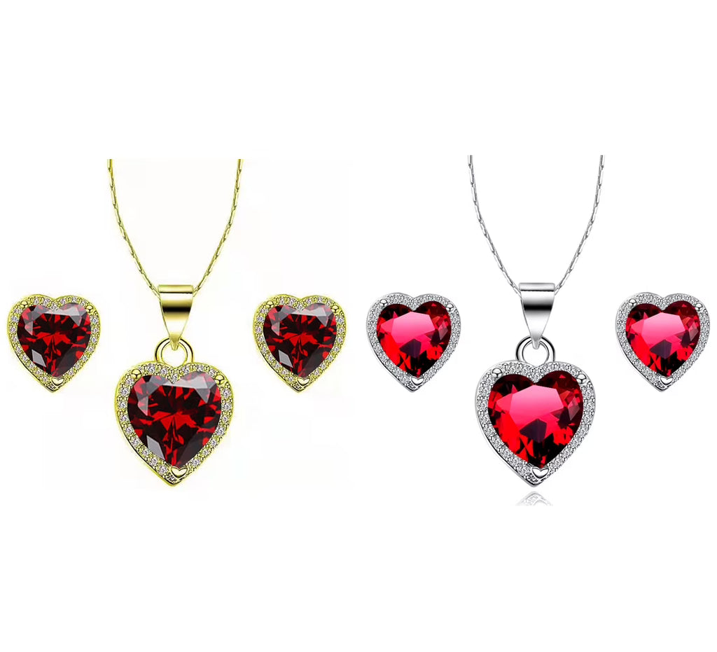 24k Yellow and White Gold 1/2Ct Garnet Necklace Set 18 inch G27069