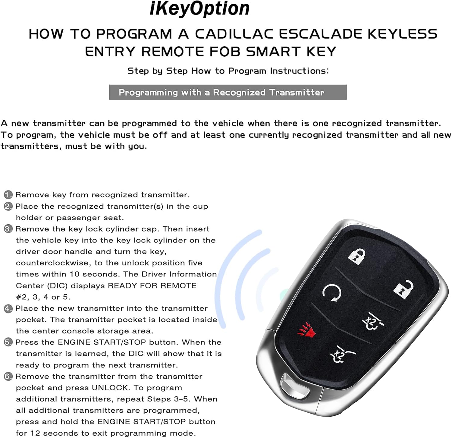 Replacement 6 Buttons Proximity Smart Keyless Entry Remote Fob for Cadillac Escalade and Escalade ESV 2015-2020 315Mhz FCC: HYQ2AB 1 Piece Pack of 2 R286278