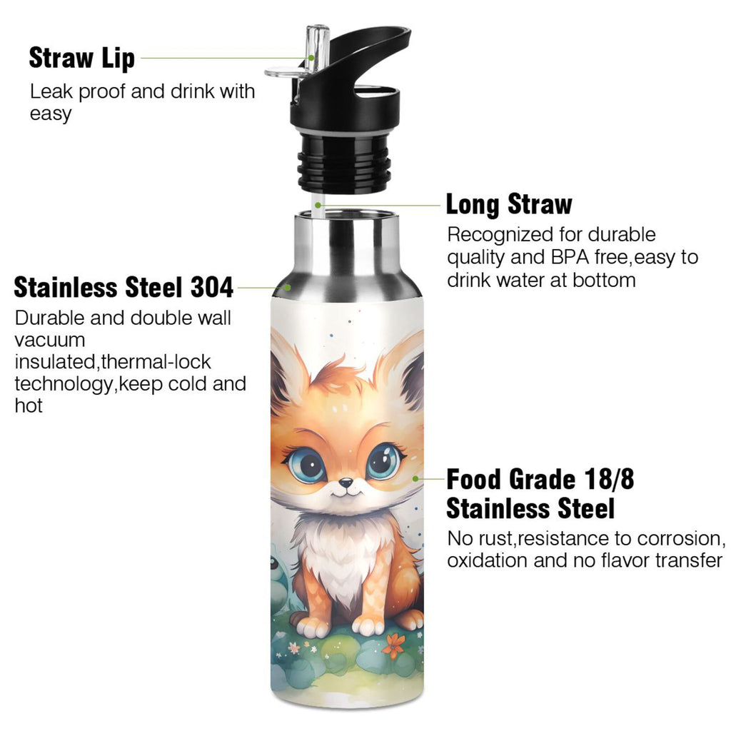 Stainless Steel Insulated Thermos Vacuum Flask Water Bottle with Straw Lid P319813