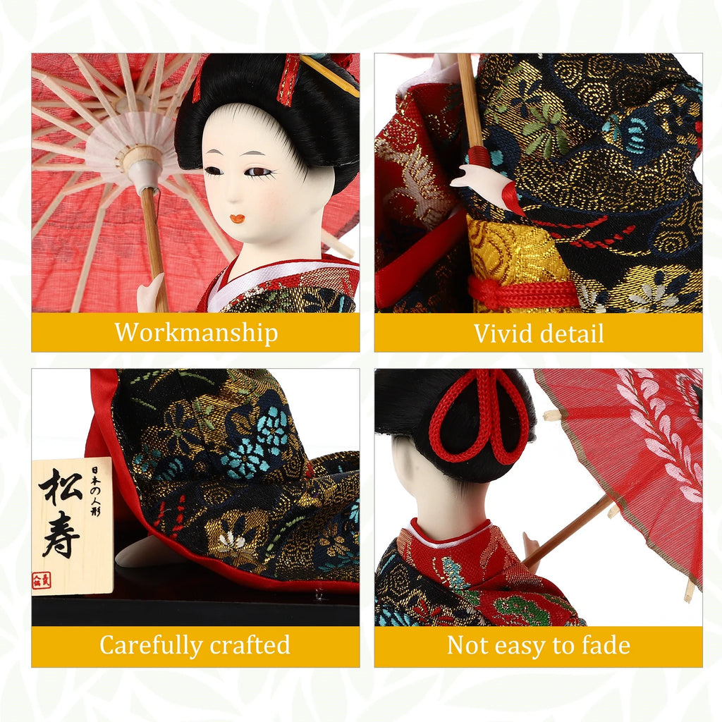 2 Count Japanese Geisha Wooden Doll Figurines A3521