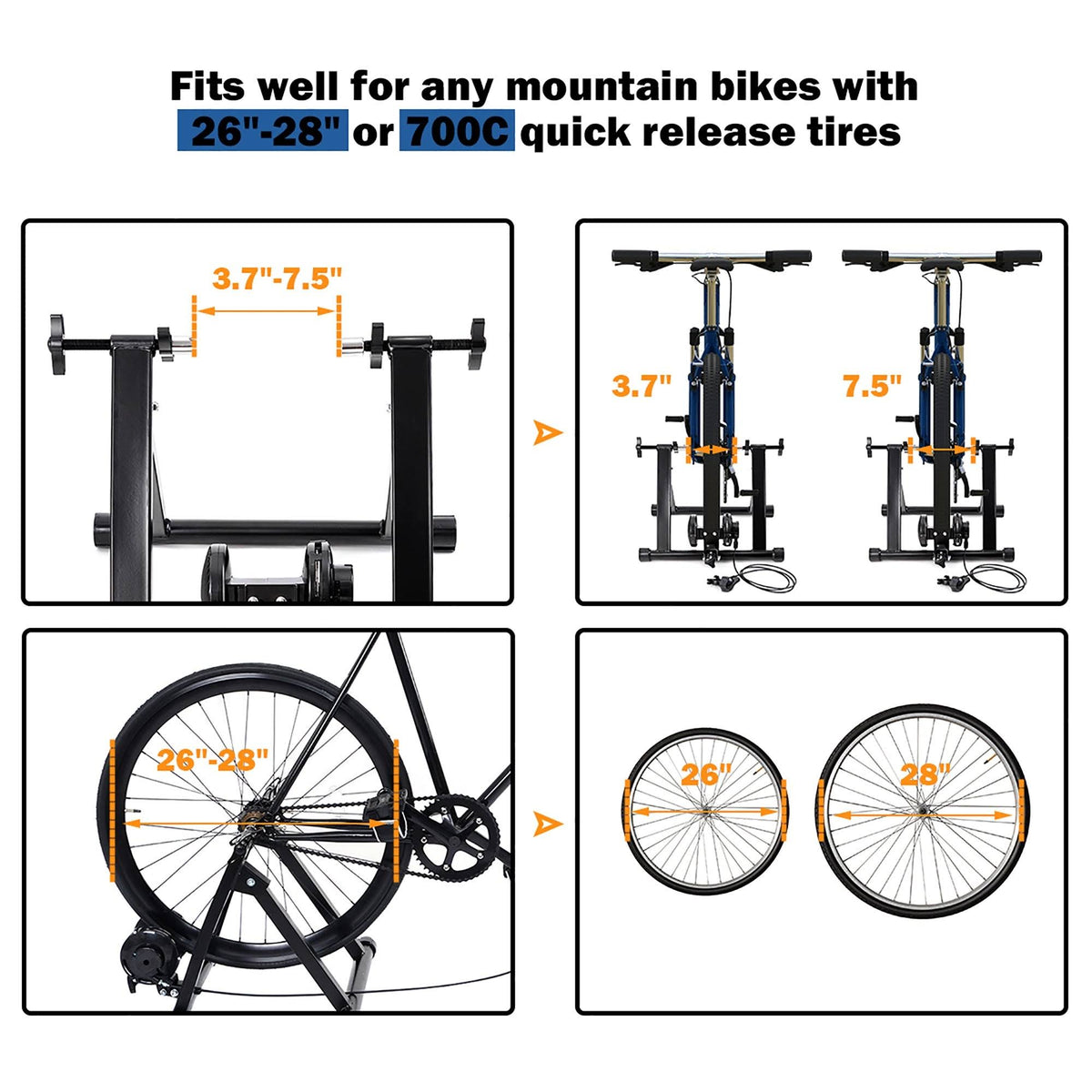 Magnetic Indoor Bicycle Trainer Exercise Stand 8 Levels - Black V4693