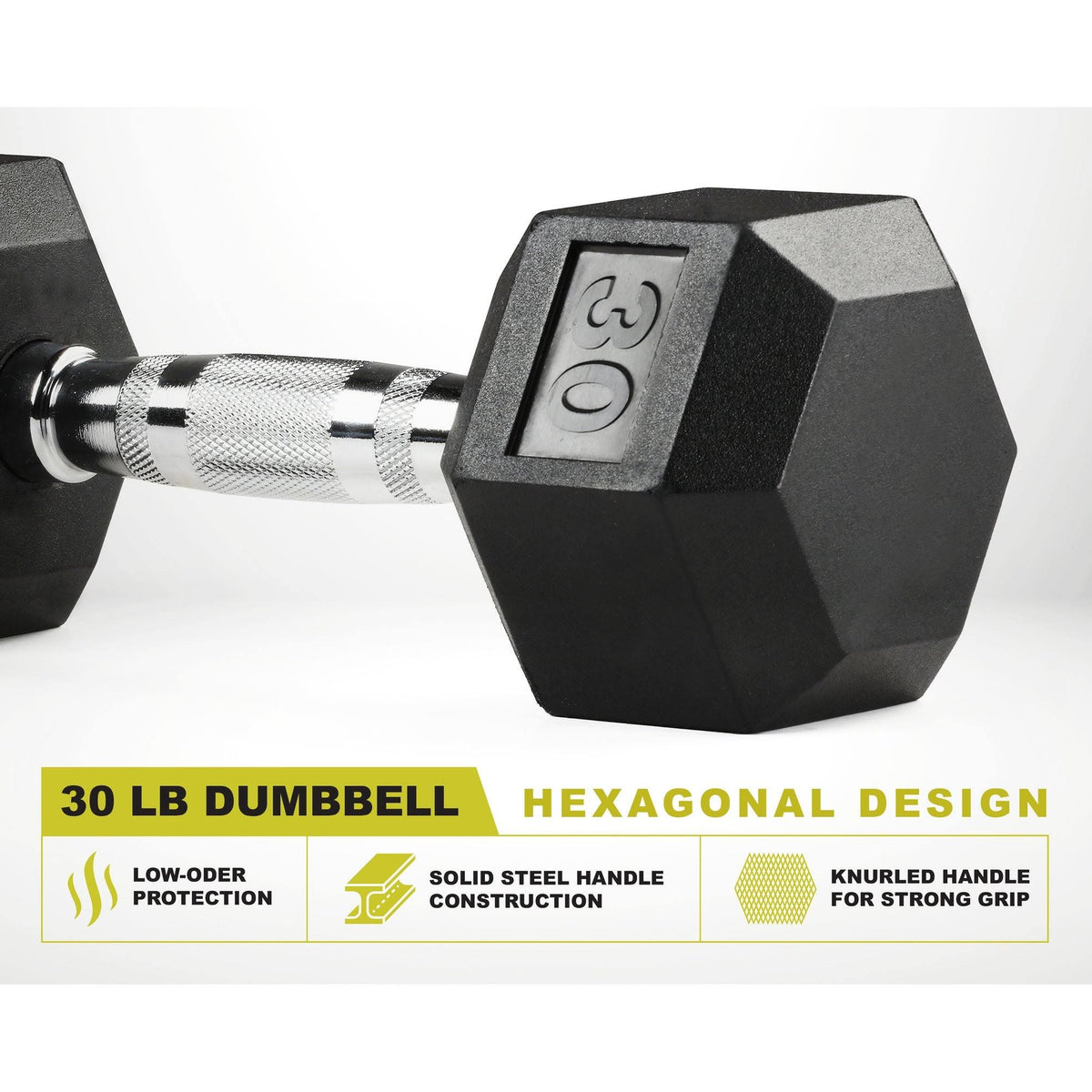 30 lbs Pair Rubber Encased Hex Dumbbell O39911