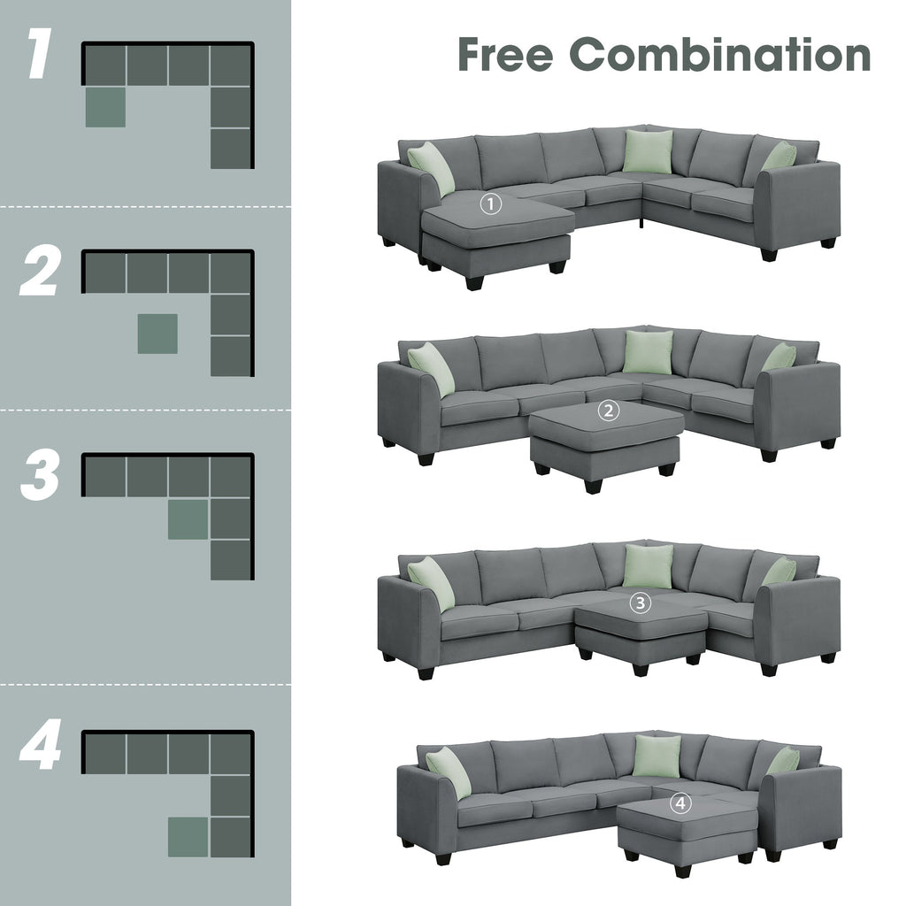 Grey Modular Sectional Sofa with Ottoman V9093