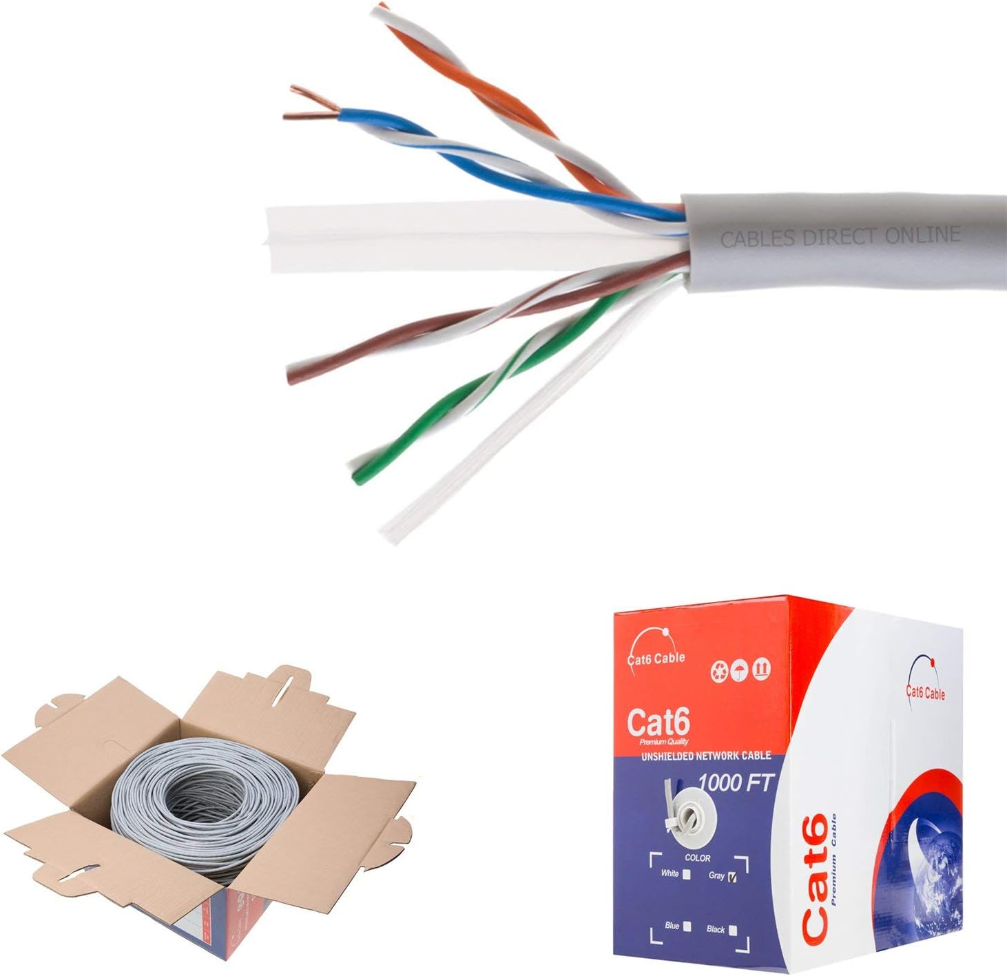 CAT6 1000ft UTP White Ethernet Solid Cable 23AWG Bulk P227