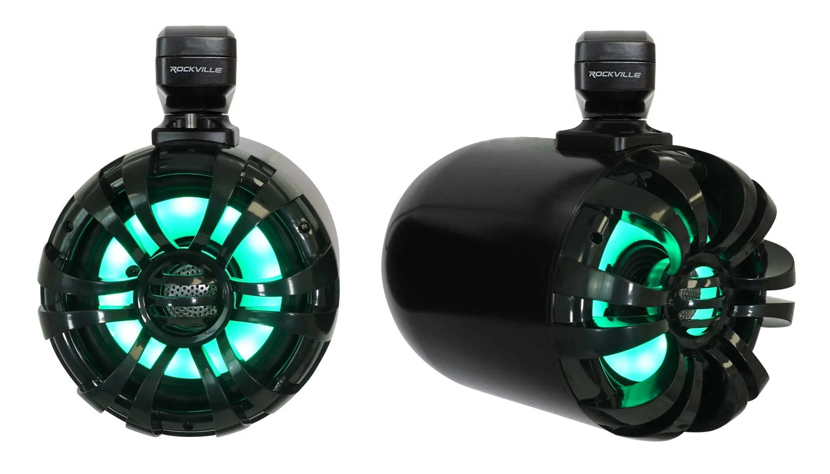 6.5" LED Swivel Black Marine Wakeboard Speakers with Receiver Amp Wires F555517