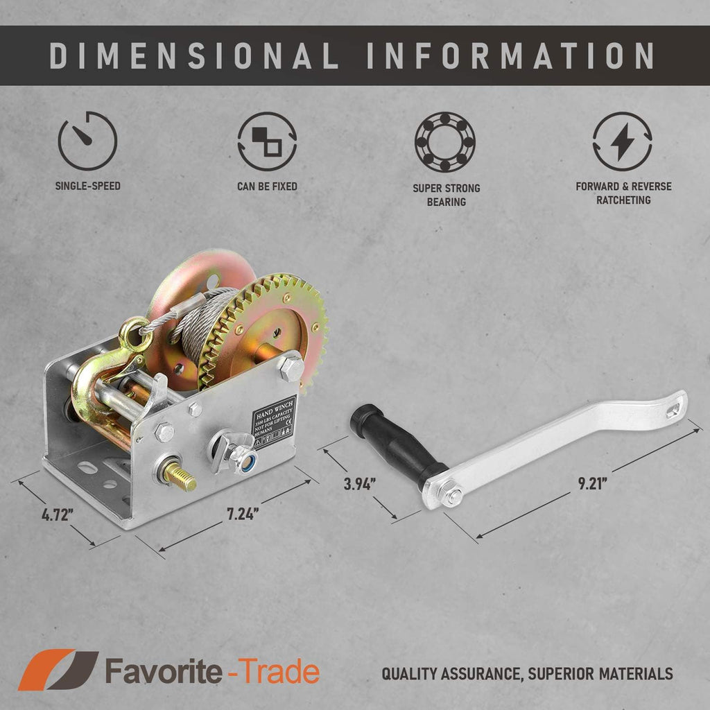 3500 lbs Hand Winch with Cable Pack of 2 N281