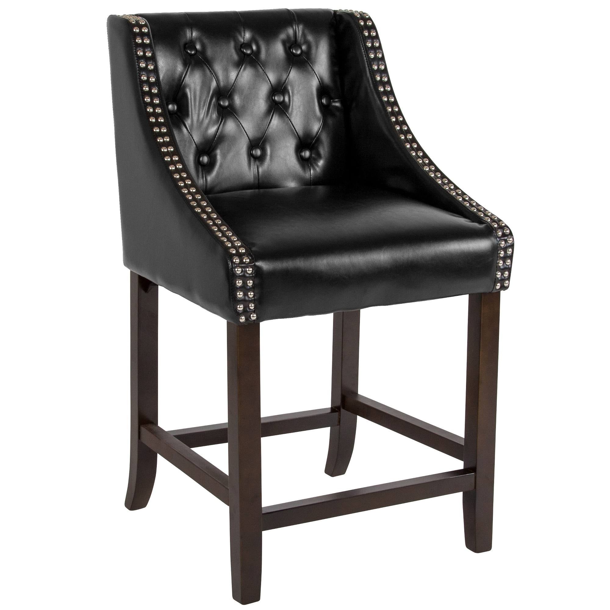 24x22H Tufted Walnut Counter Height Stool in Black LeatherSoft W523494