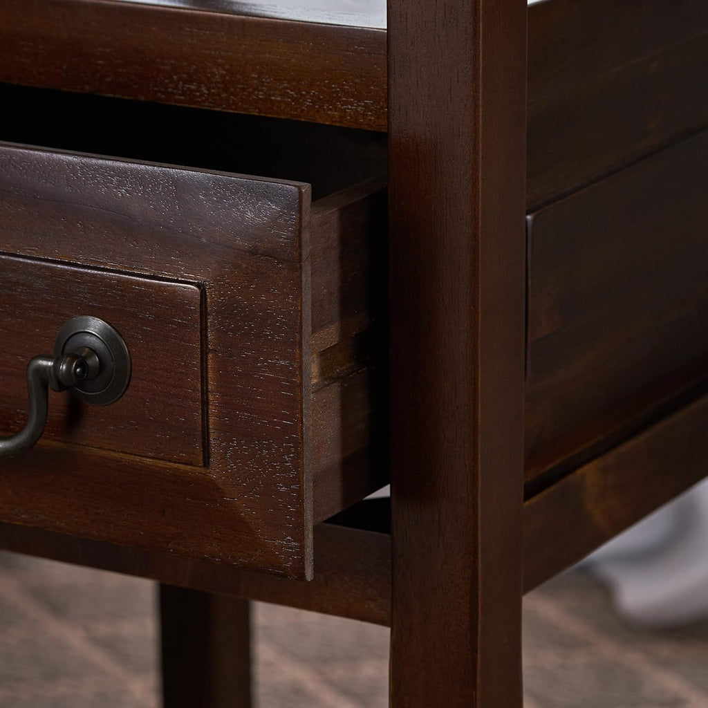 Brown Mahogany Acacia Wood Accent Table with Bottom Drawer L4523