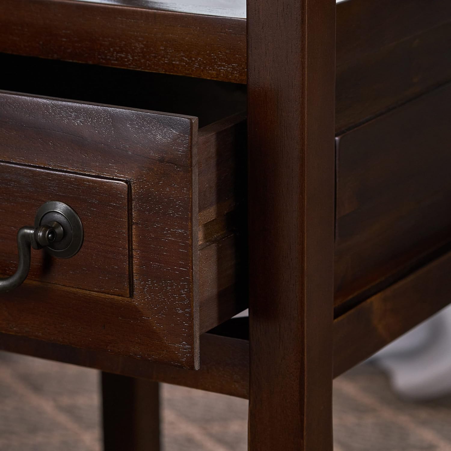 Brown Mahogany Acacia Wood Accent Table with Bottom Drawer L4523