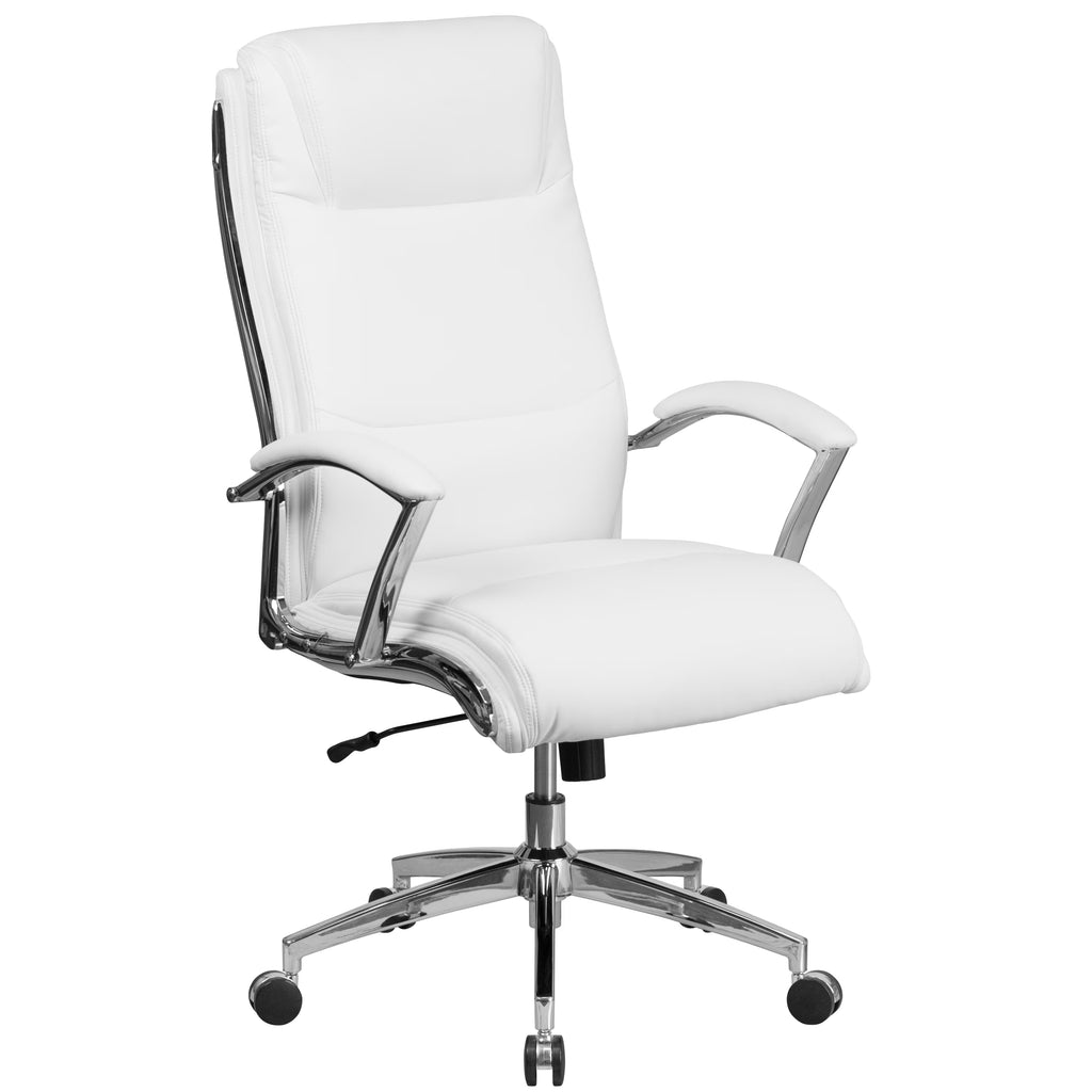 White LeatherSoft Executive Swivel Office Chair with Chrome Base and Arms X506629