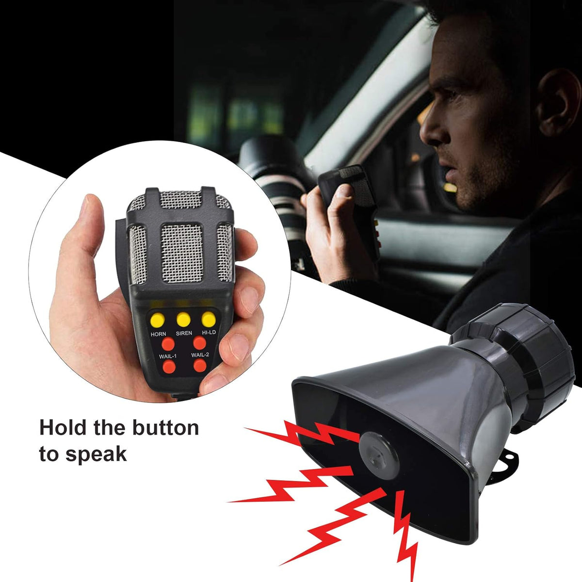 100W 7 Tones Wired Handheld Microphone Car Siren Speaker H7797