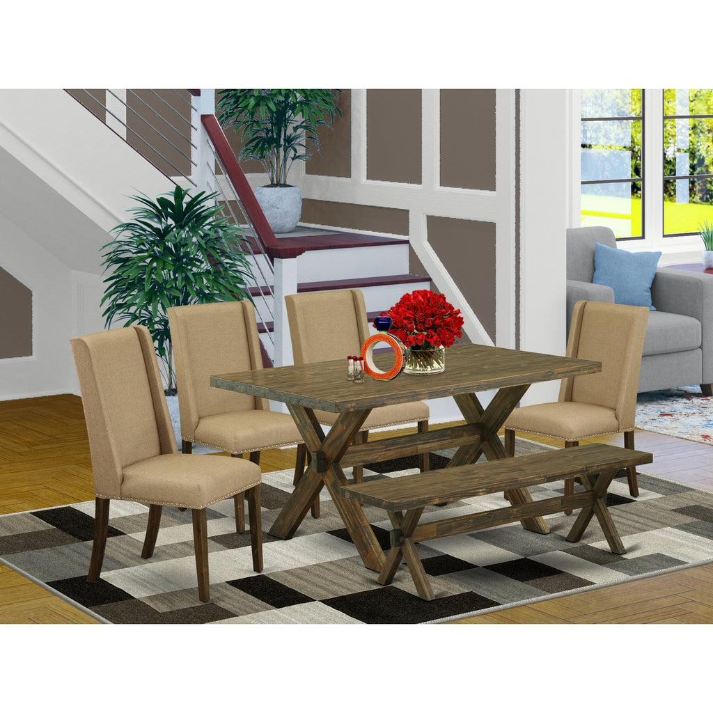 6-piece Wood Dining Set in Jacobean Brown/Dark Khaki Z26046