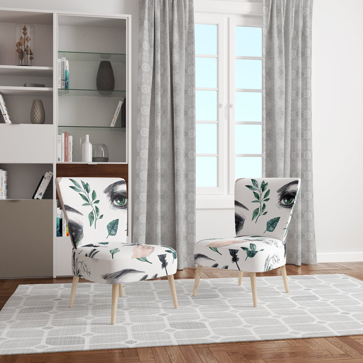 Upholstered Patterned Accent Chair and Arm Chair D330