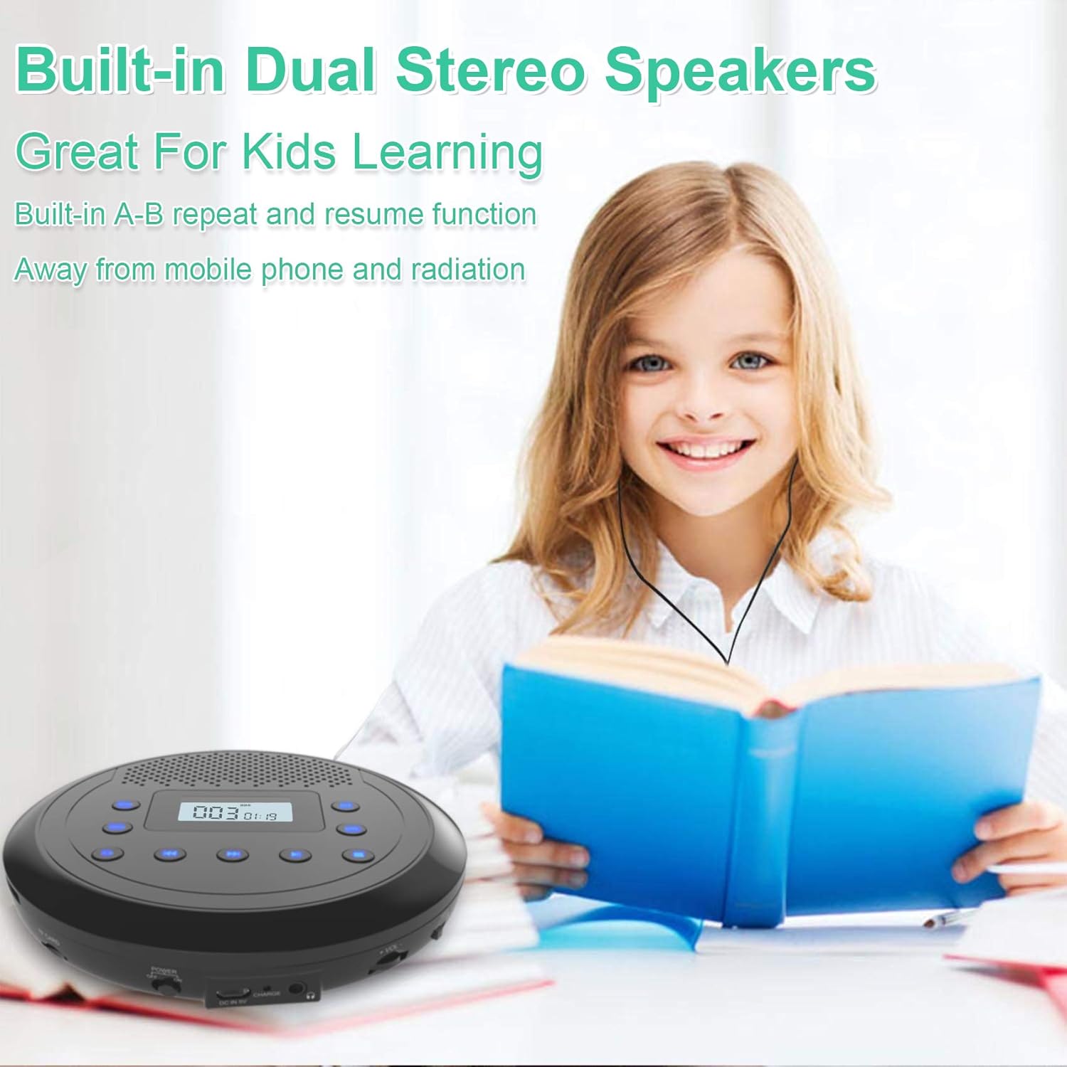 Portable CD Player with Built-in Speakers and Headphones S747418
