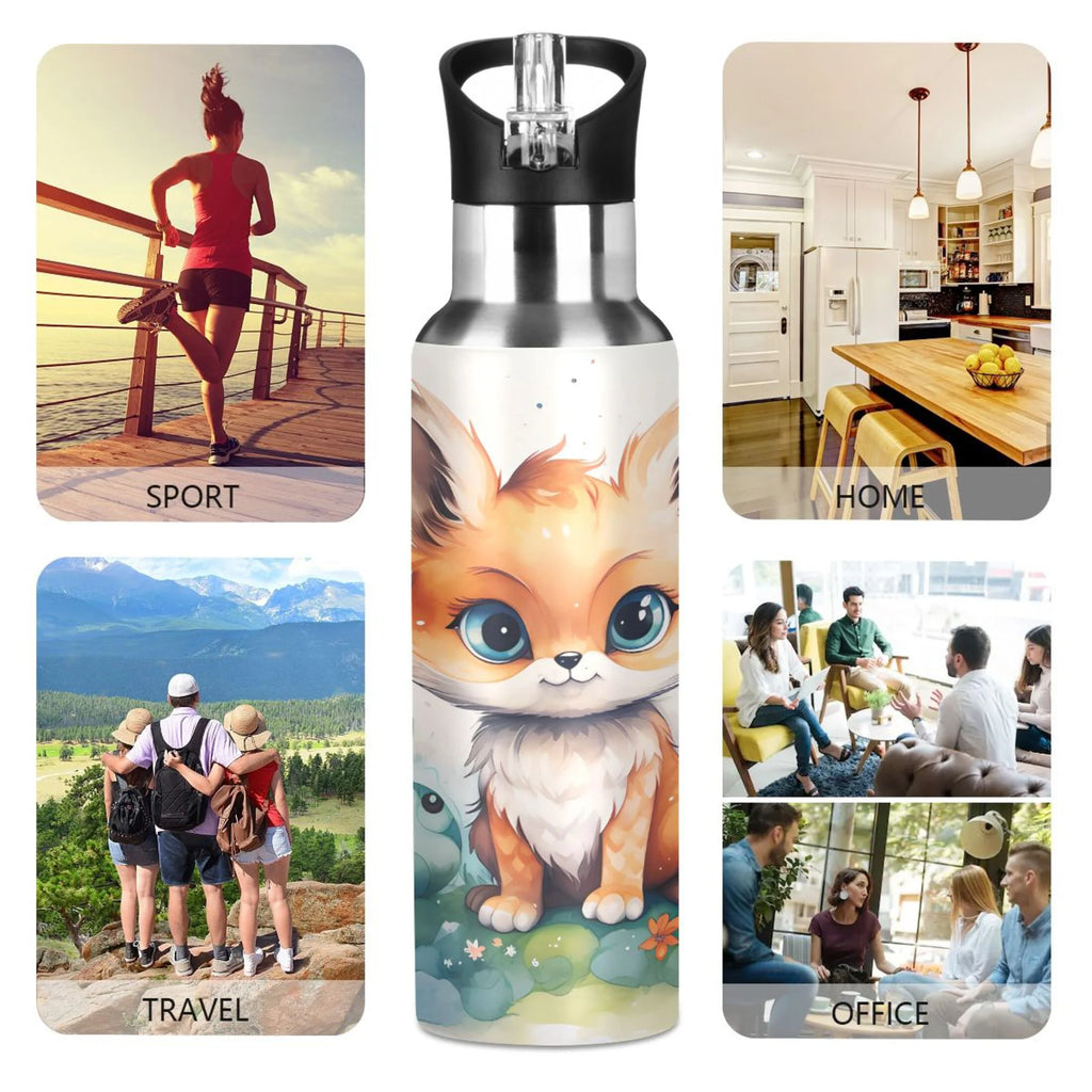 Stainless Steel Insulated Thermos Vacuum Flask Water Bottle with Straw Lid P319813