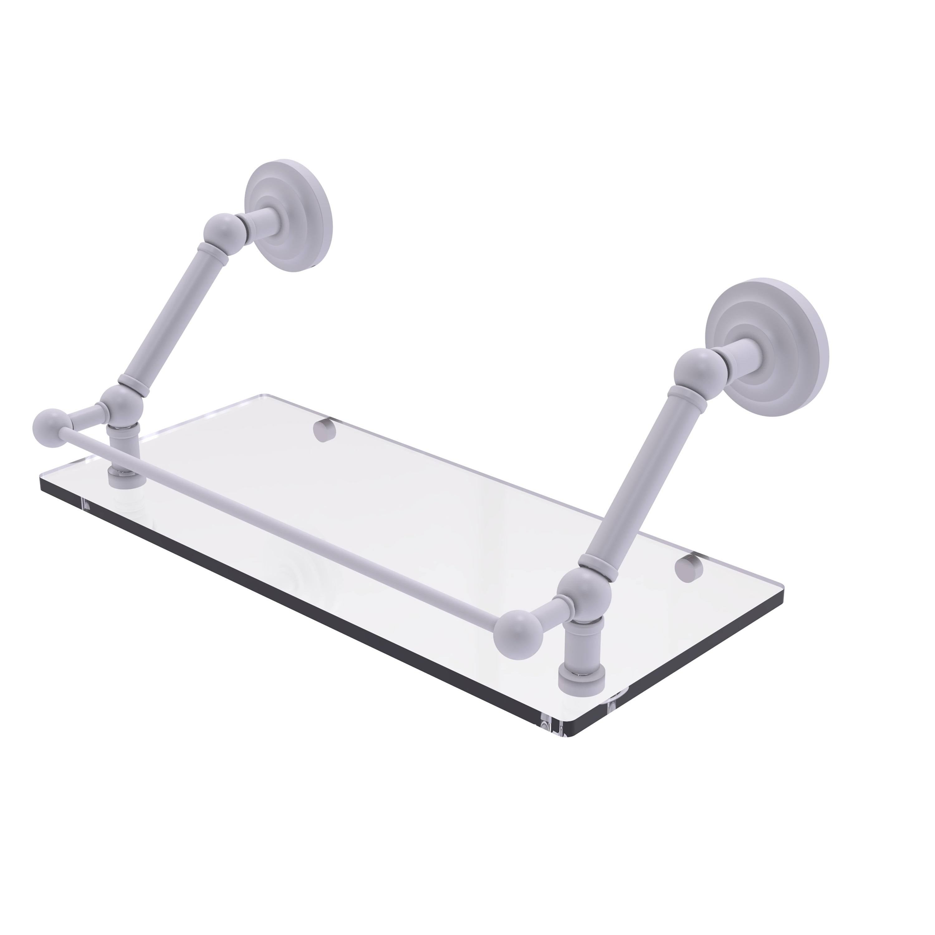 Floating Glass Shelf with Gallery Rail - Matte White - 18 inch I288083