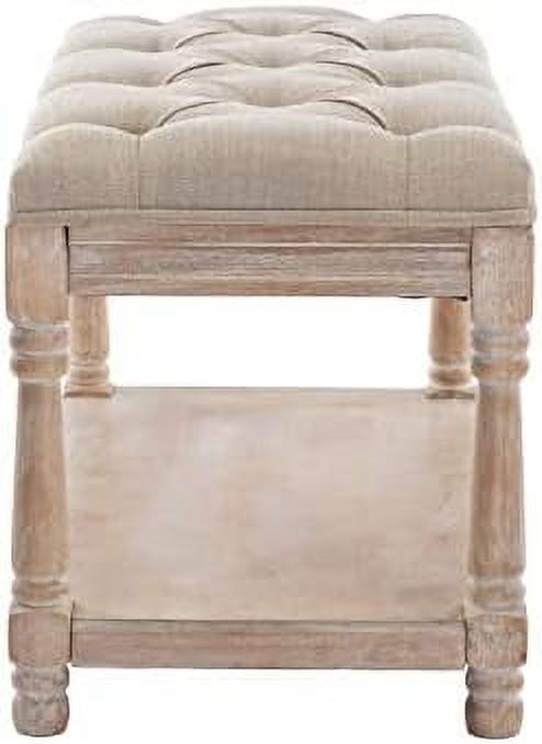 Gray Tufted Wood Entryway Bench X29798