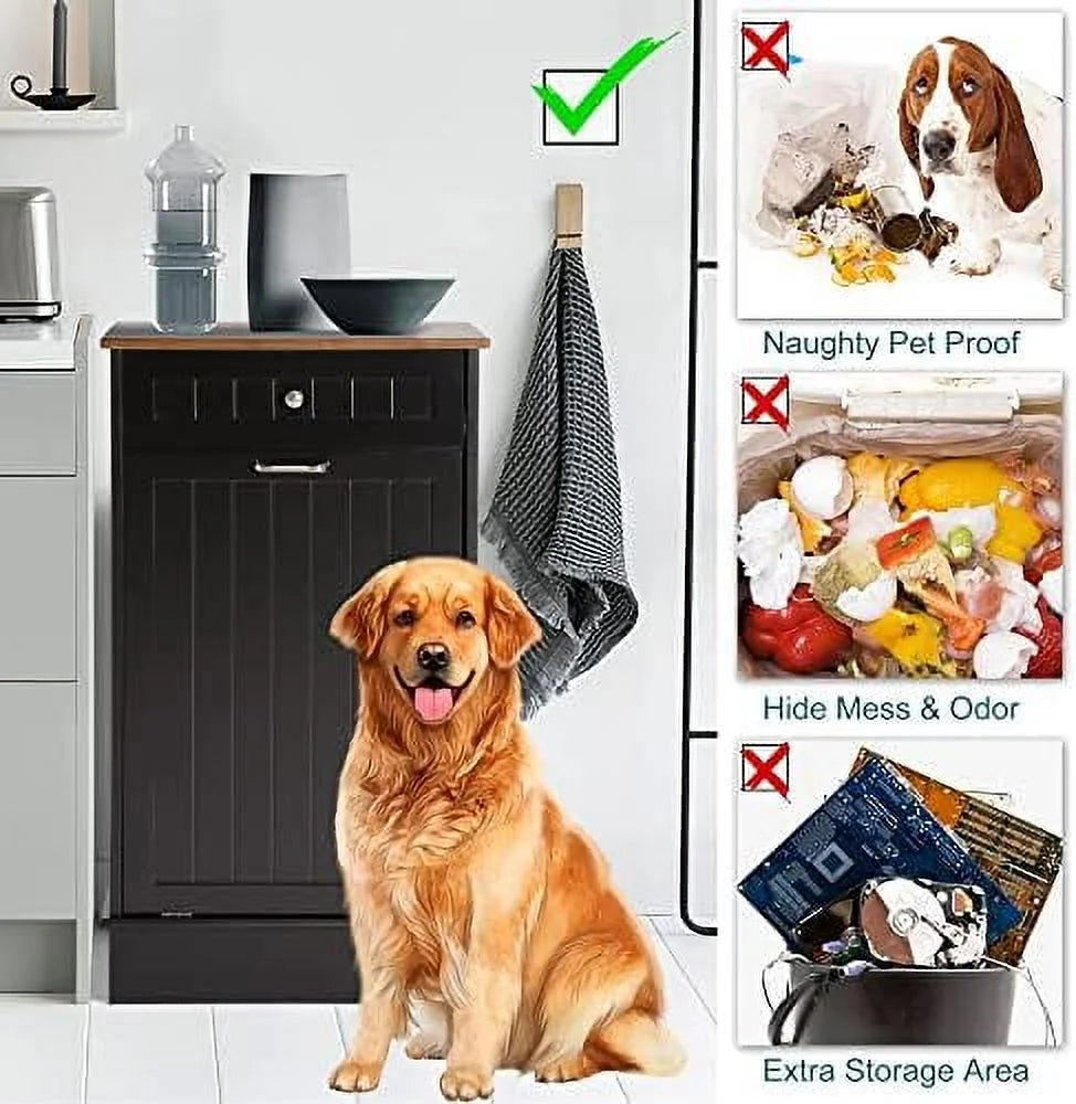 Grey Free-Standing Trash Bin with Drawer and Countertop Q2034