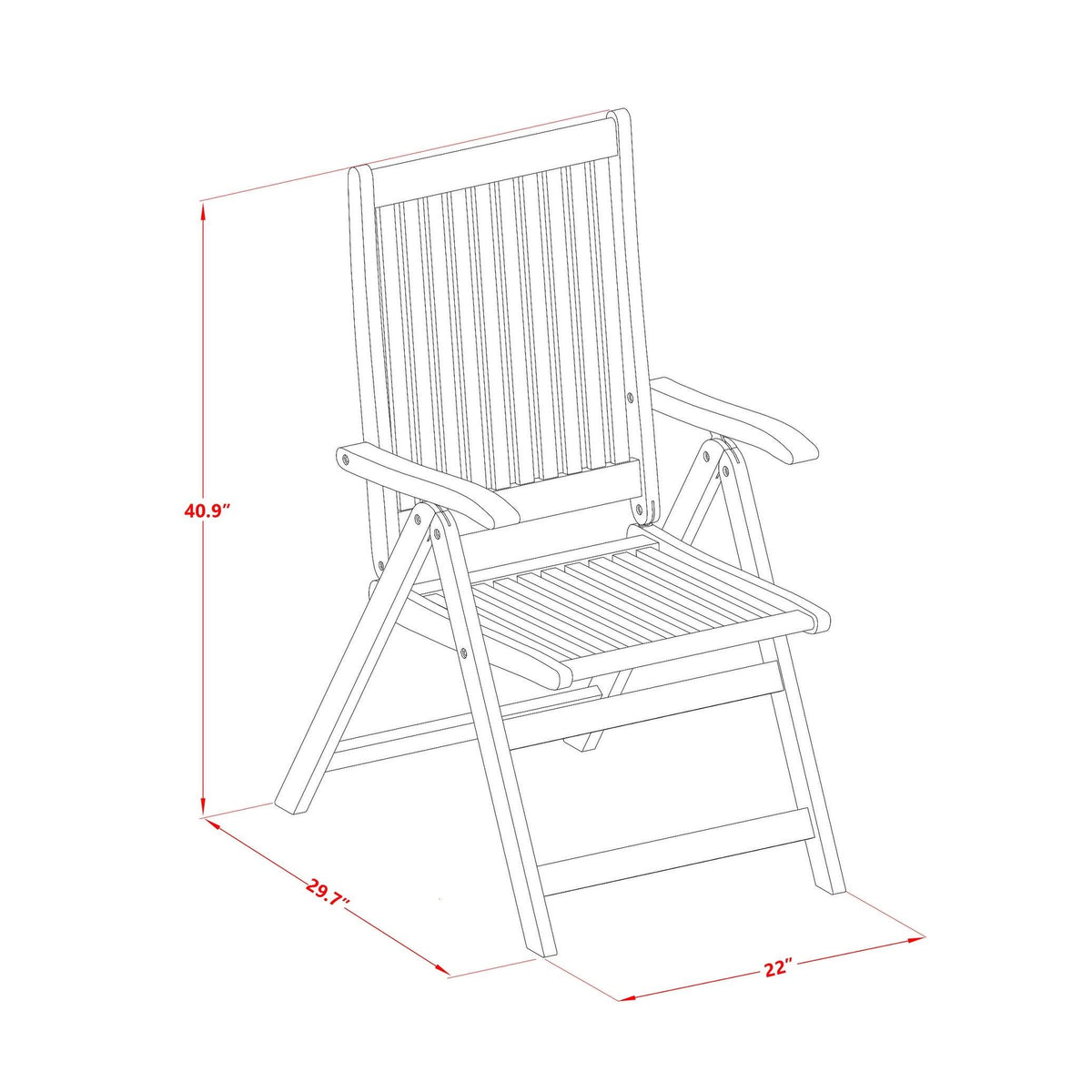 5 Position Outdoor Folding Arm Chair Set of Two Solid Acacia Wood X741