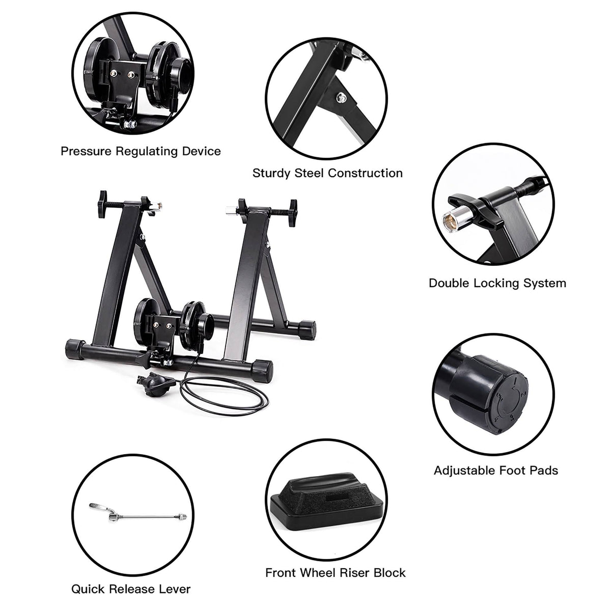 Magnetic Indoor Bicycle Trainer Exercise Stand 8 Levels - Black V4693