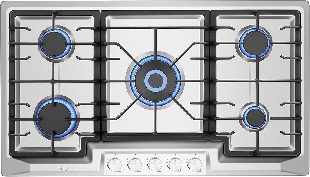 36 Inch Gas Cooktop with 5 Sealed Burners in Stainless Steel M760