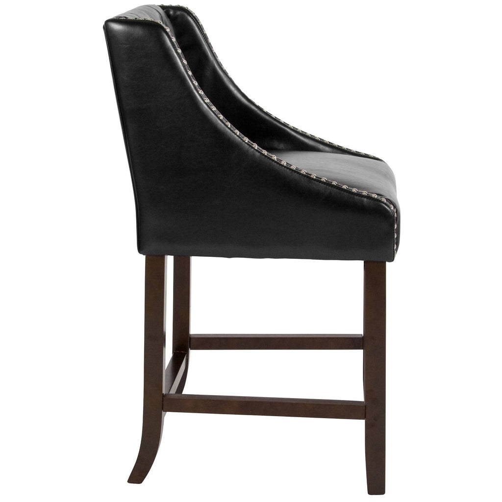 24x22H Tufted Walnut Counter Height Stool in Black LeatherSoft W523494