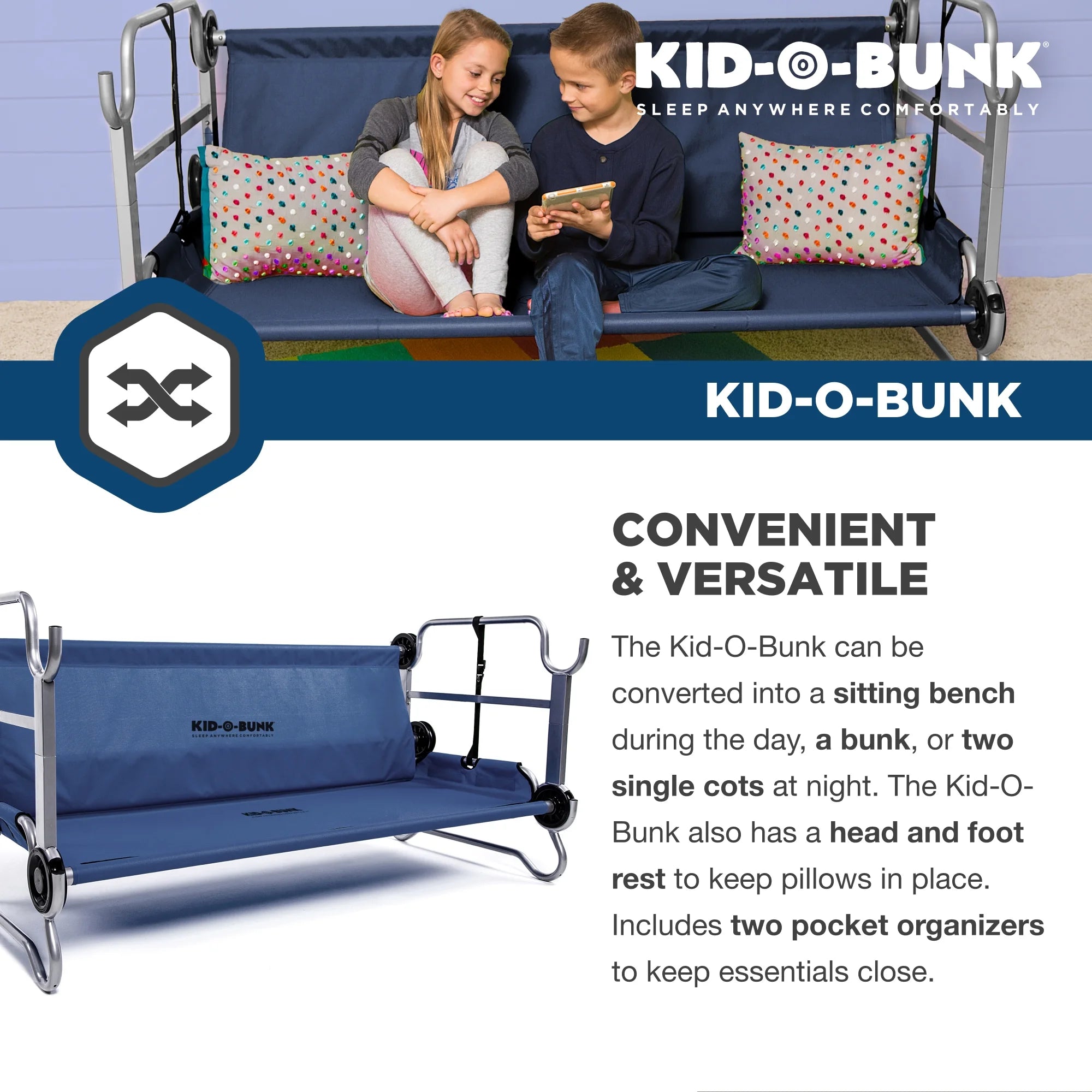 Navy Double Cot with Storage Organizers D4295