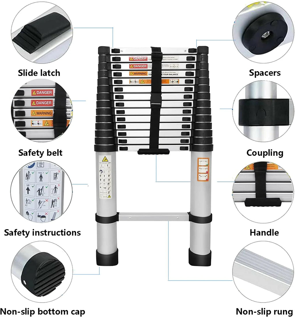 Telescoping Ladder, 14.4 FT Aluminum Lightweight Extension Ladder, Heavy Duty 330 Pound D278010