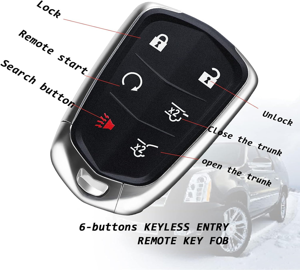 Replacement 6 Buttons Proximity Smart Keyless Entry Remote Fob for Cadillac Escalade and Escalade ESV 2015-2020 315Mhz FCC: HYQ2AB 1 Piece Pack of 2 R286278