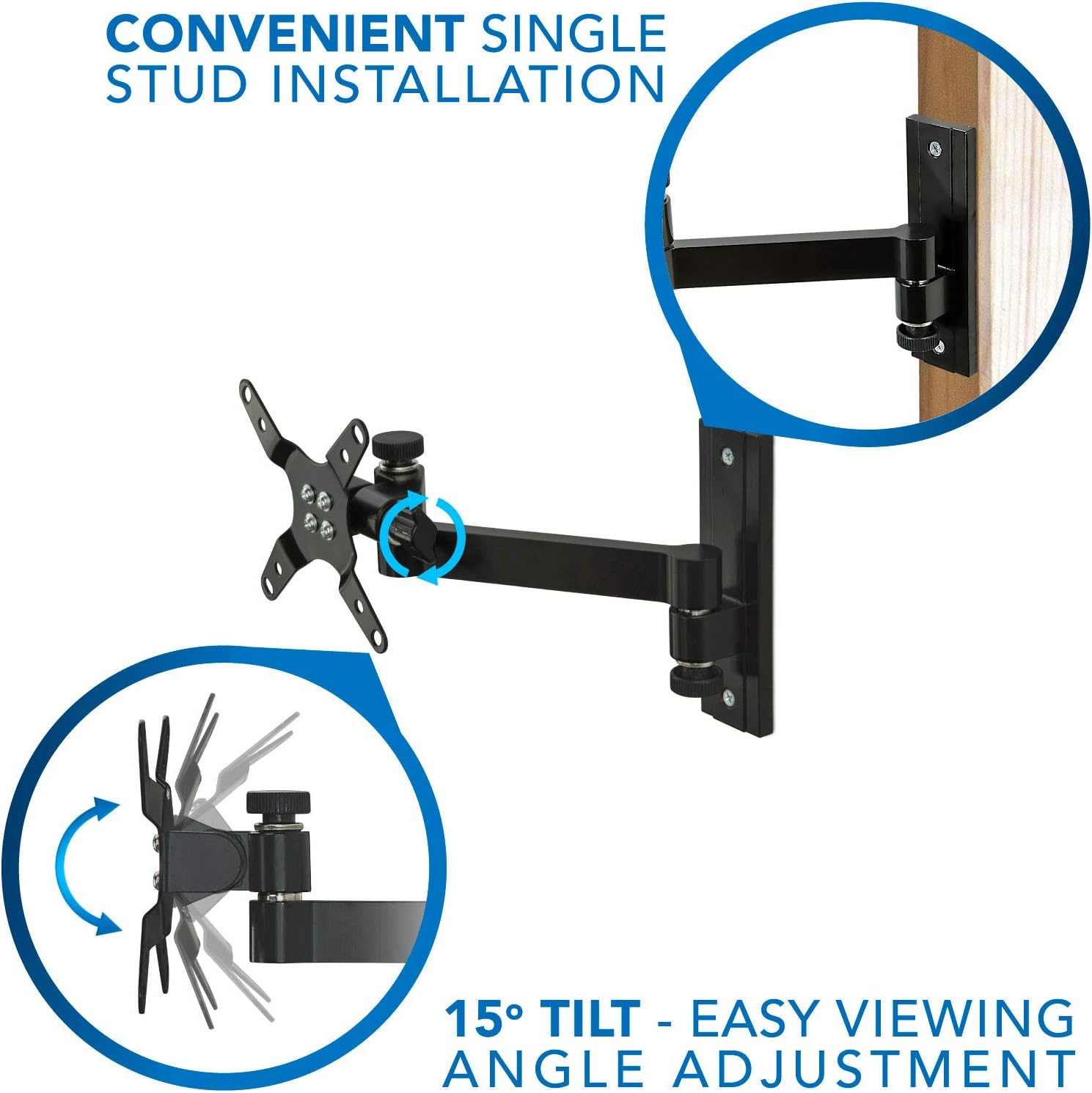 Full Motion VESA Monitor Wall Mount, 33 lb Capacity, Black, Pack of 2 V72987