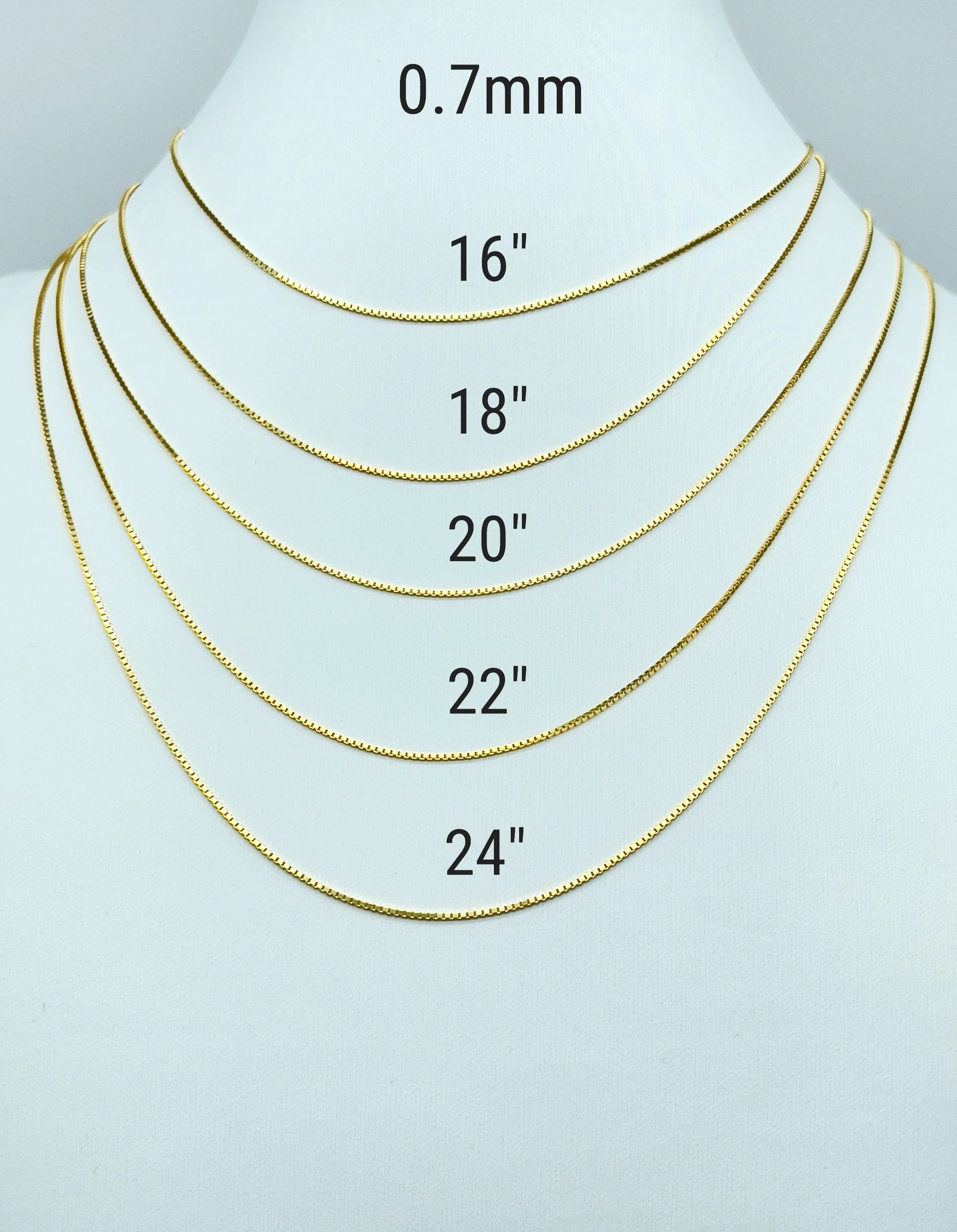 0.7mm 14K Yellow Gold Diamond Cut Box Pendant Chain Necklace 16" 18" 20" 22" 24" Z213