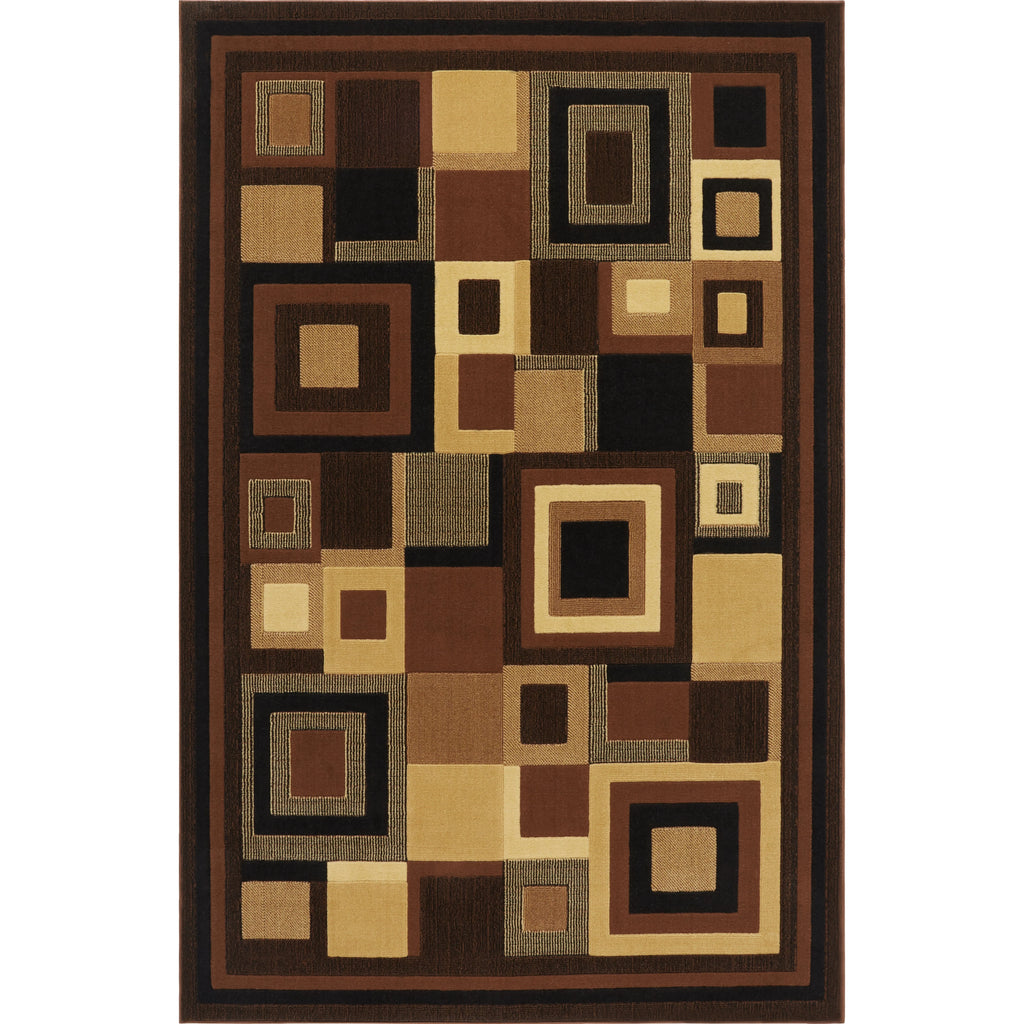 Black/Brown Layered Square Area Rug O251