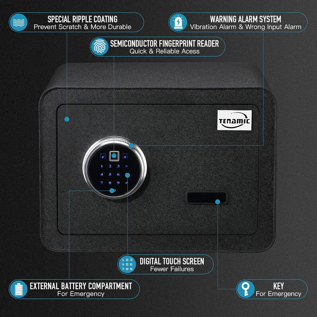 Black Biometric Fingerprint Safe Box, Solid Alloy Steel W569059