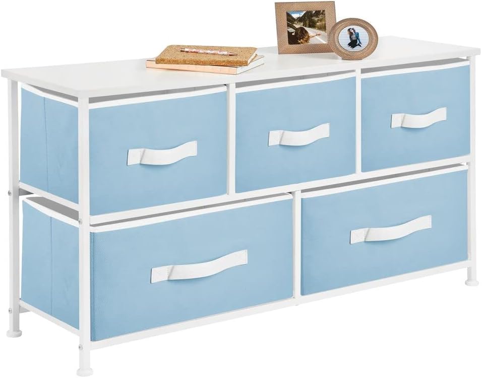 Pink/White 5 Drawer Steel Frame Wood Top Toy Storage Dresser D48094
