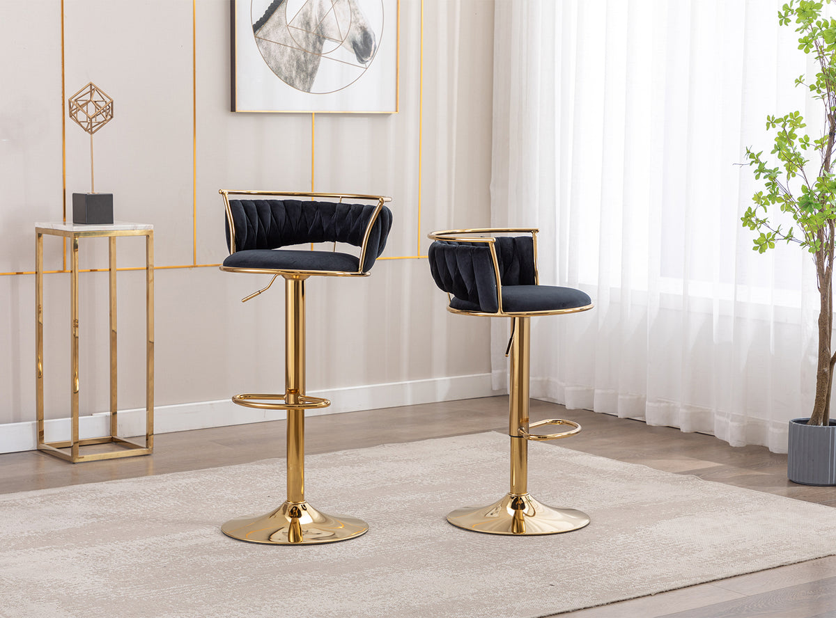Black Velvet Adjustable Swivel Bar Stools Set of 2 S686