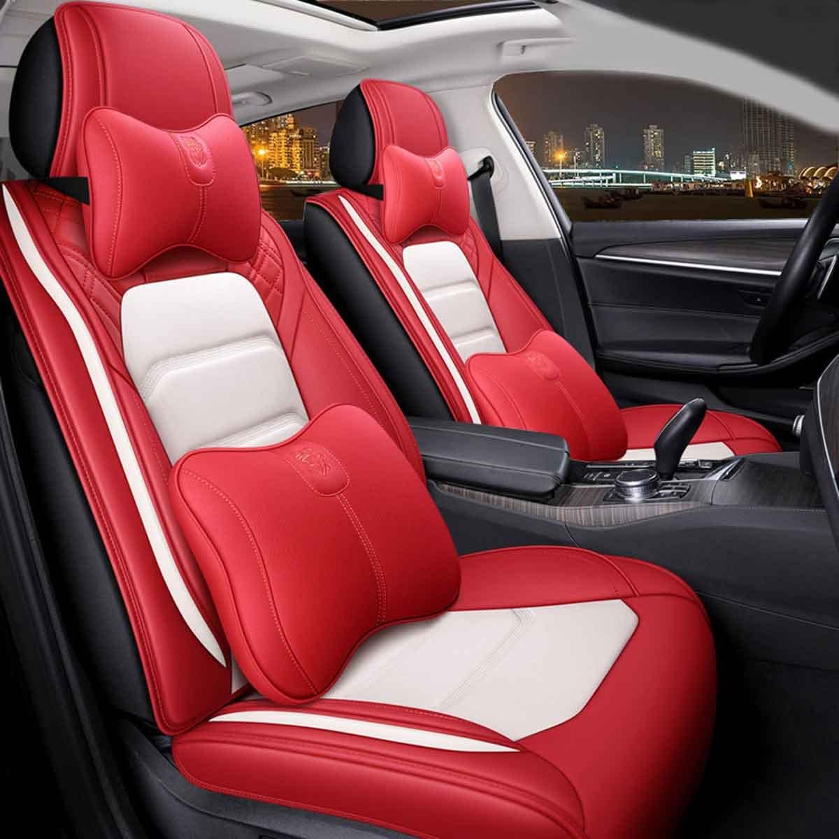 Leather Auto Car Seat Covers 5 Seats Full Set (BK - Pink) Q514187