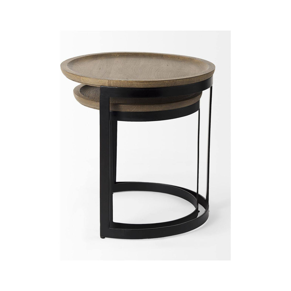 Light Brown Wood Round Nesting Side Tables Set of 2 R80852