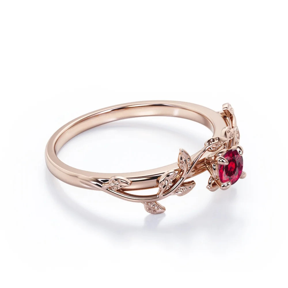 18K Rose Gold Plated Silver Solitaire Ruby Engagement Ring U981366