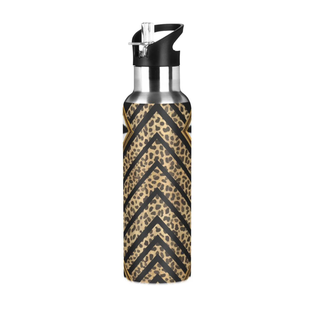 Black & White Stripe Stainless Steel Water Bottle with Straw Lid 20 OZ T379
