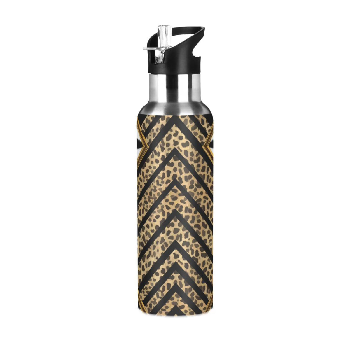 Black & White Stripe Stainless Steel Water Bottle with Straw Lid 20 OZ T379