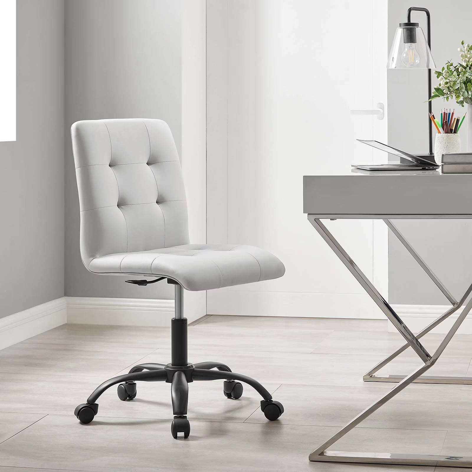 Black Light Gray Vegan Leather Office Chair U3298