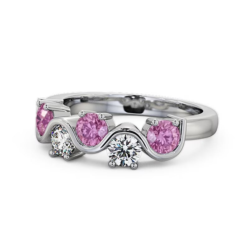 14K White Gold Pink Sapphire Diamond Eternity Band Size 10 K452660