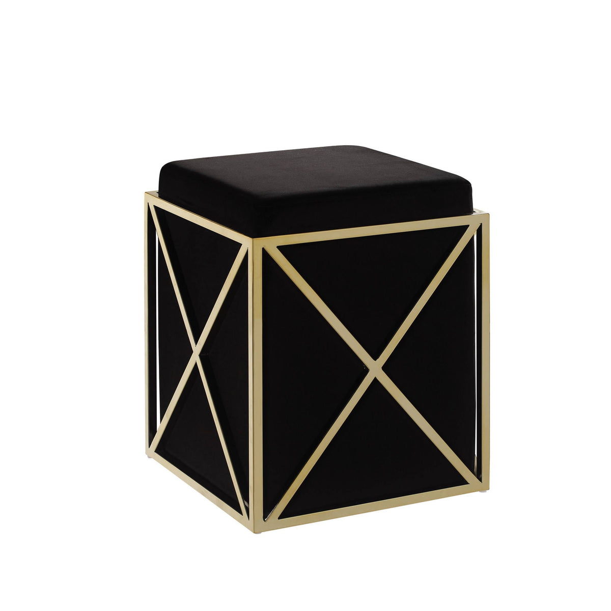 Black Velvet Ottoman with Brass Finished Stainless Steel Frame F76901