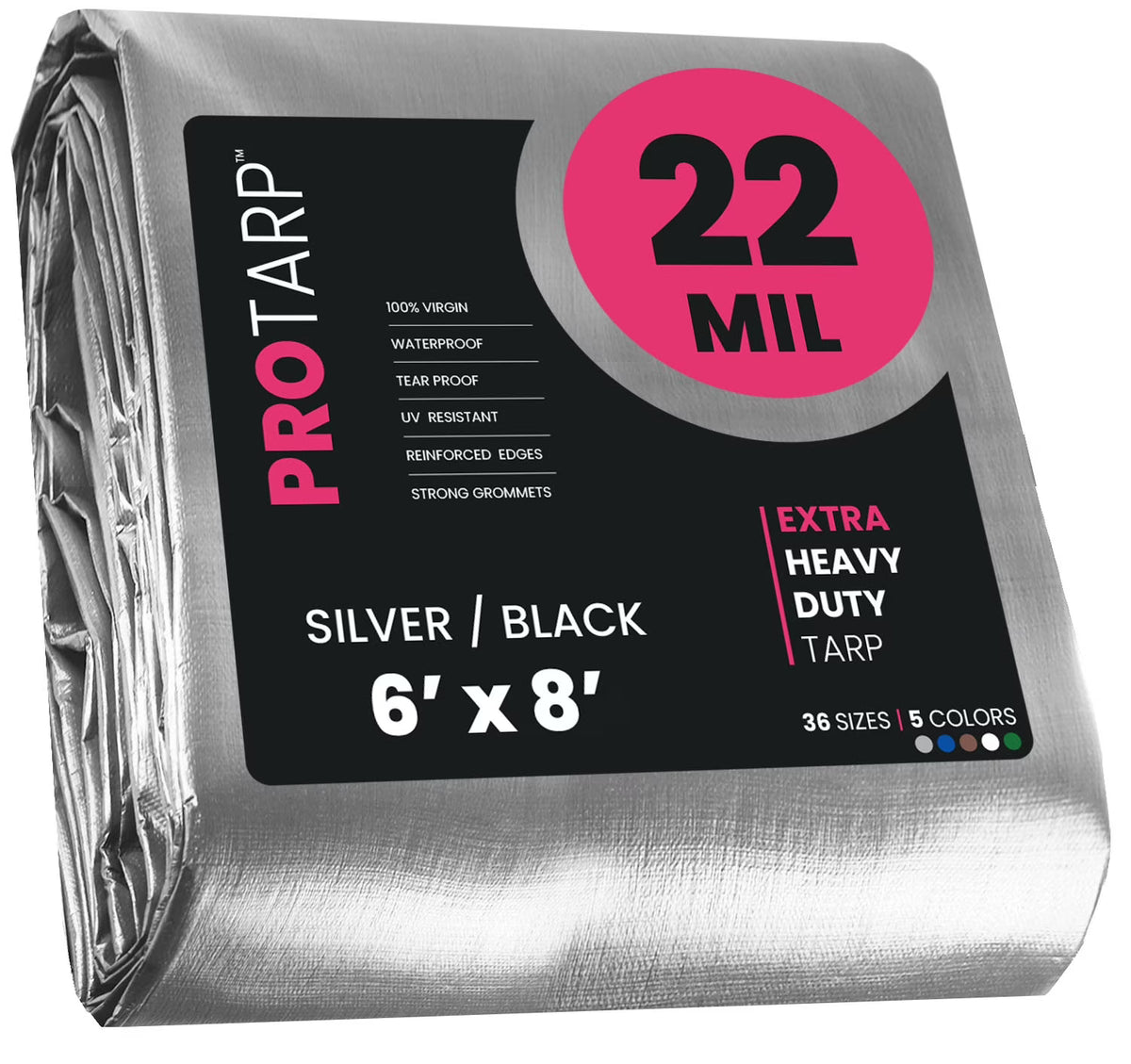 22 Mil Waterproof Silver/Black Tarp 6′ X 8′Ft W2407